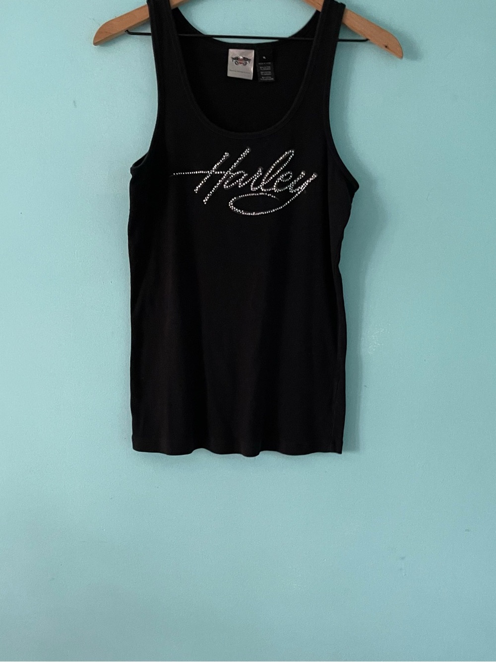 Harley-Davidson Baby Ribbed Rhinestone Motorcycle Biker Tank Black XL Punk Bling